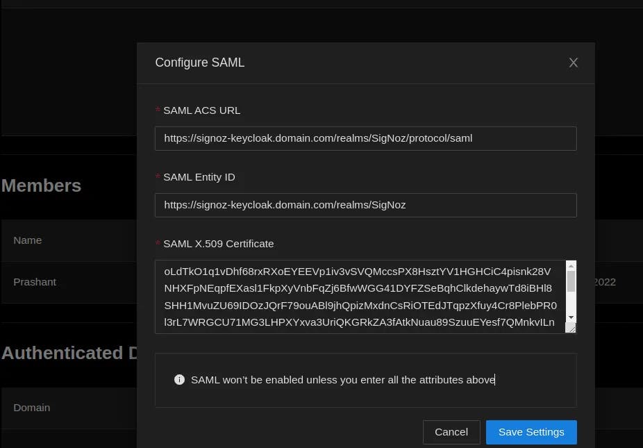 SigNoz SAML configuration