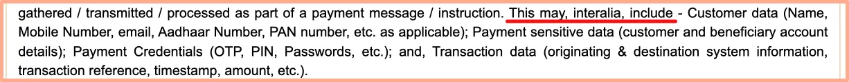 Snippet of original notification from RBI. Their wordings indicate that they can identify and classify new data under this purview