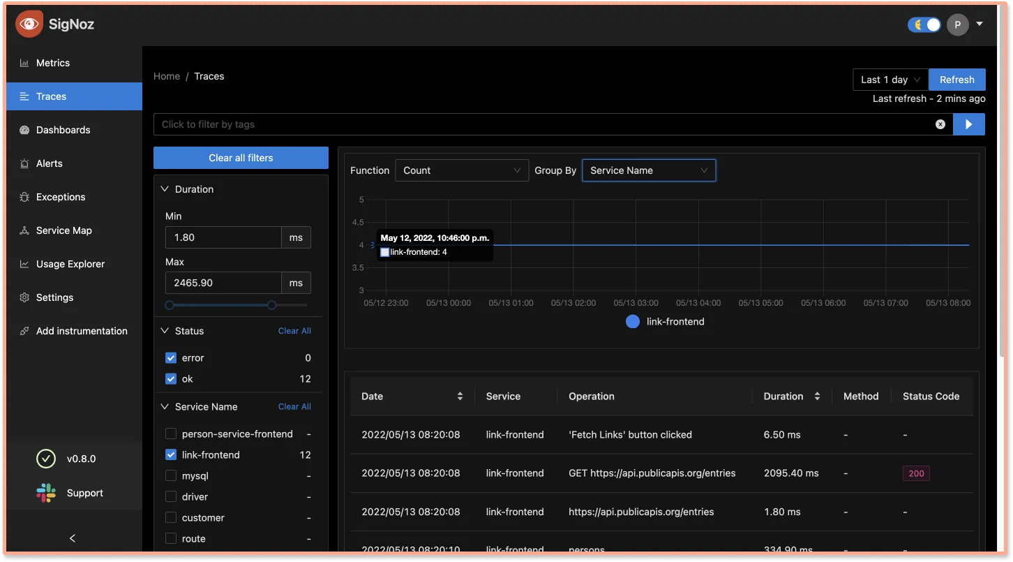 Analyze your tracing data with powerful filters