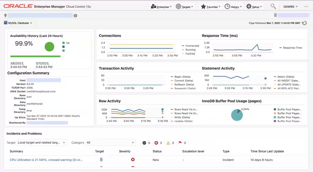 Oracle Enterprise Manager for MySQL database monitoring