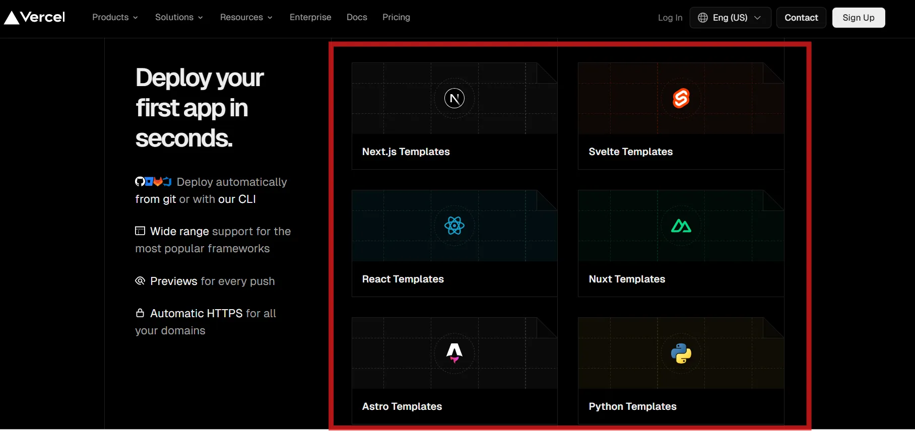 Vercel templates for deploying and hosting web applications.