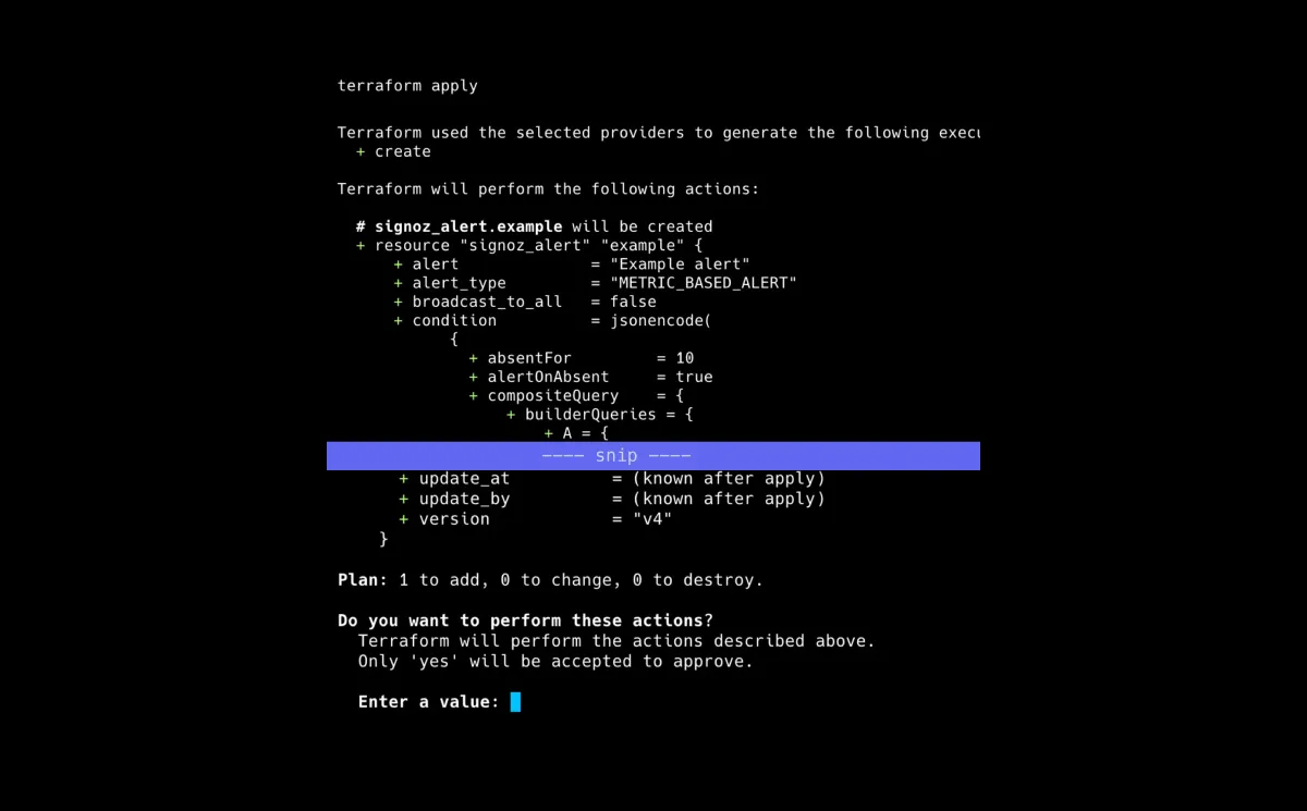 Confirmation prompt during `terraform apply`