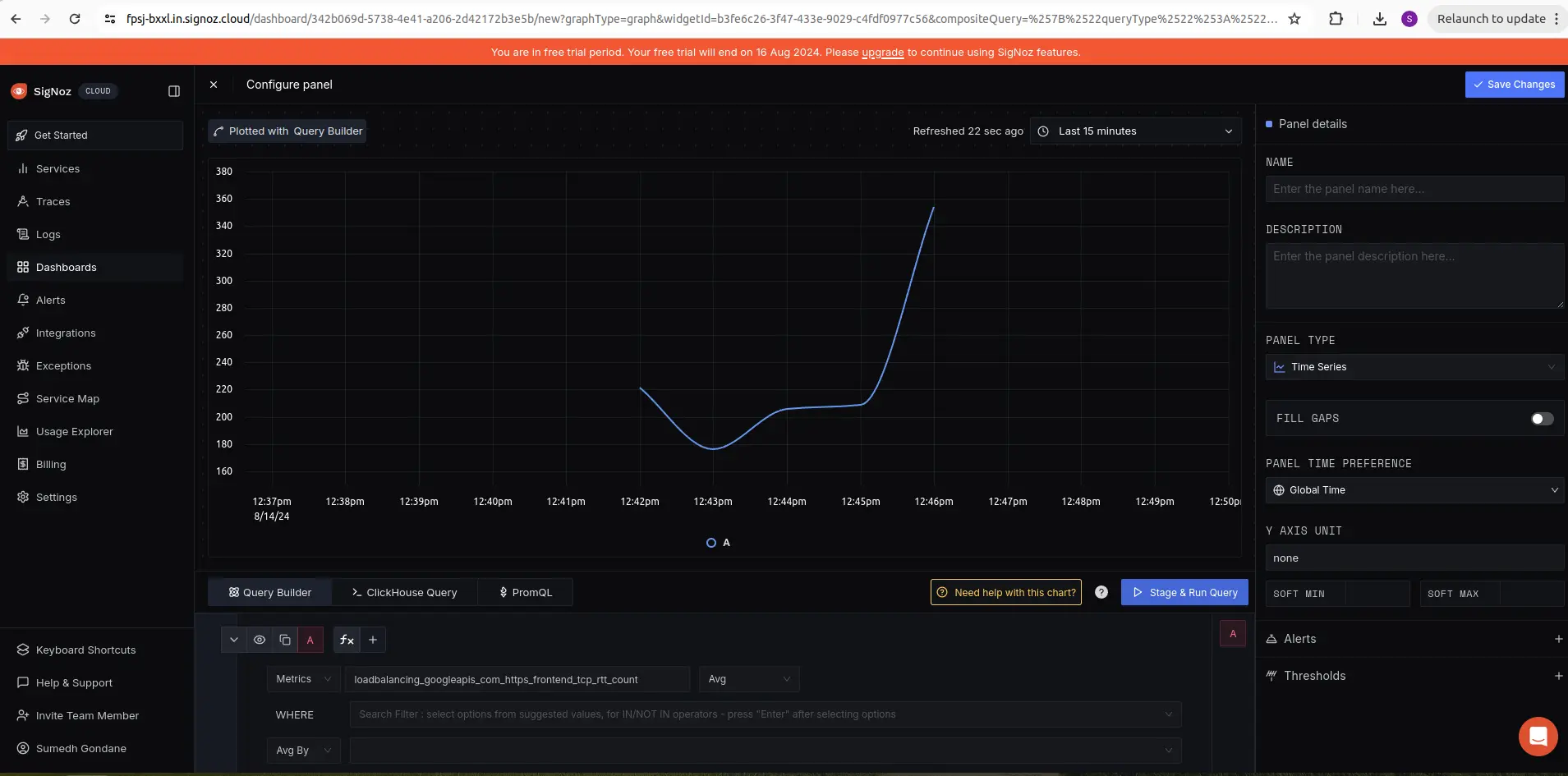 Detailed view of the selected metric