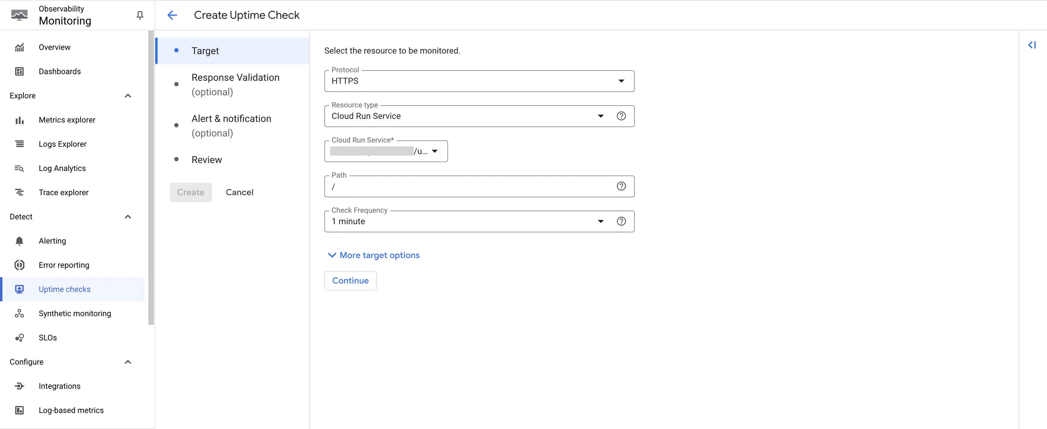 Create uptime check - Select Resource