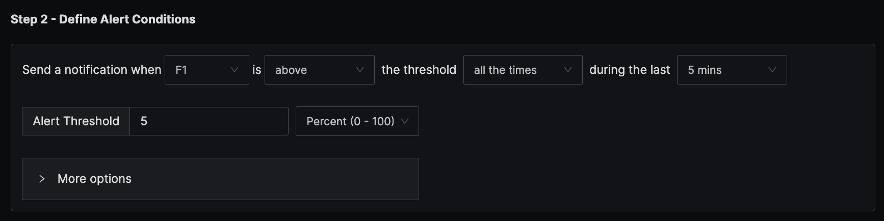 metrics builder query for error percentage