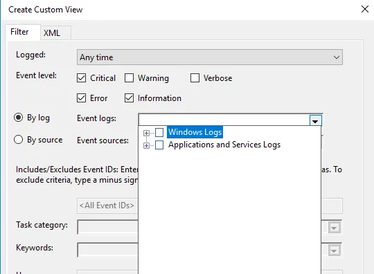 Filtering using: By log