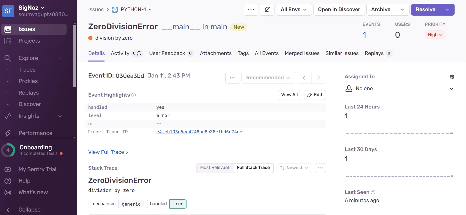 Sentry Dashboard