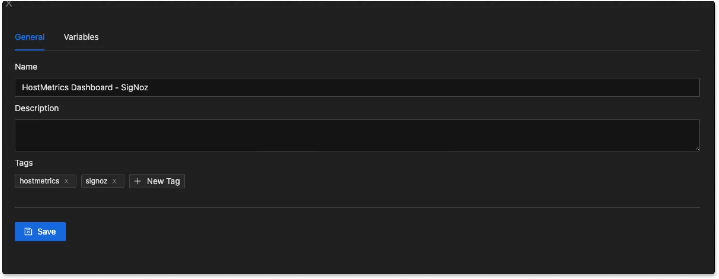 Select hostname from Hostmetrics Dashboard in SigNoz UI